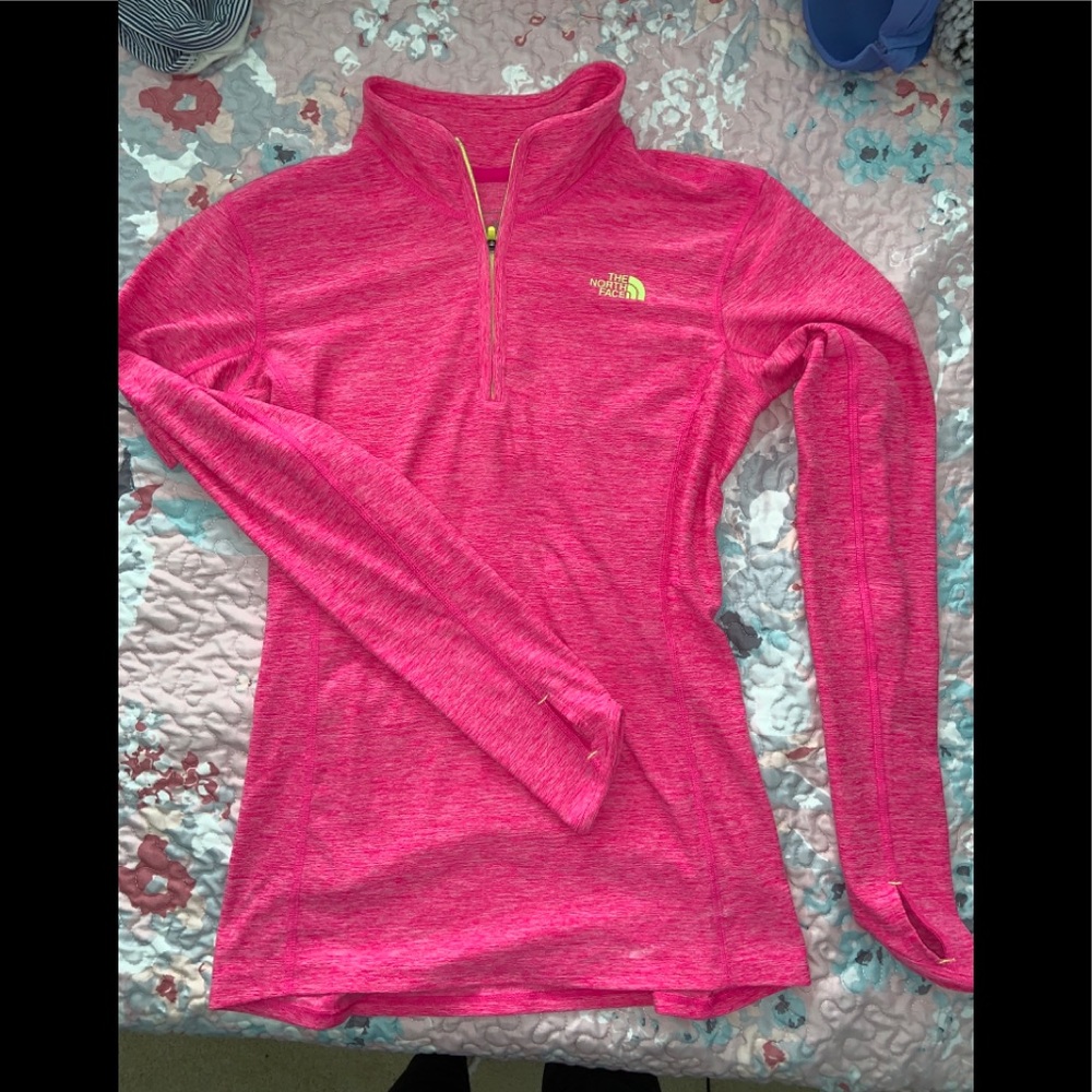 North face pullover S pink neon zipper!